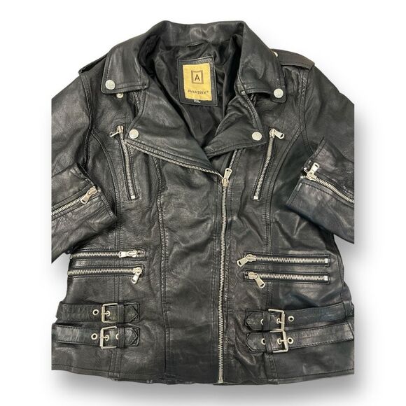Aviatrix Leather Biker Jacket Size 2XL but fits like a size L. - Picture 2 of 7